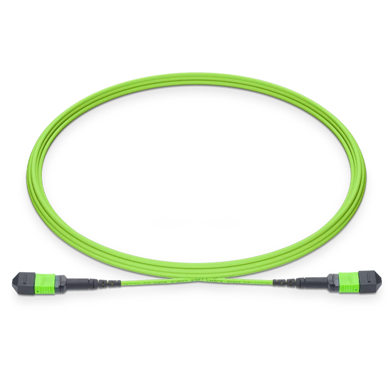MPO-12 UPC (Female) to MPO-12 UPC (Female) 12 Fibers Multimode (OM5) Jumper, Type B, LSZH, 3.0mm, Max IL ≤ 0.35dB, Lime Green