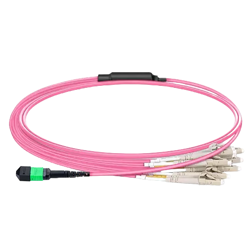 MPO-16 APC (Female) to 8x LC Duplex UPC Multimode (OM4) Harness, Type B, LSZH, Magenta