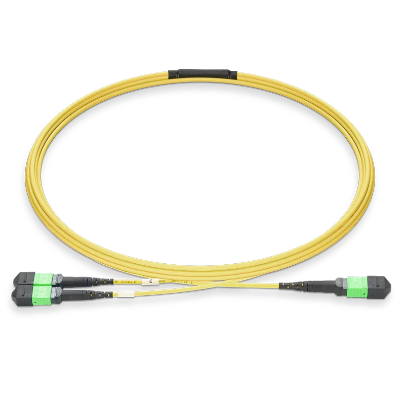 MPO-8 APC (Female) to 2x MPO-4 APC (Female) Single-mode (OS2) Breakout, Type B, LSZH, 3.0mm, Max IL ≤ 0.35dB, Yellow